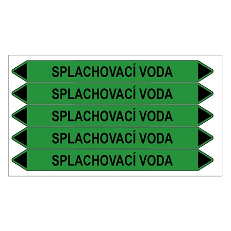 Značení potrubí, splachovací voda,5 ks, 150 × 12 mm